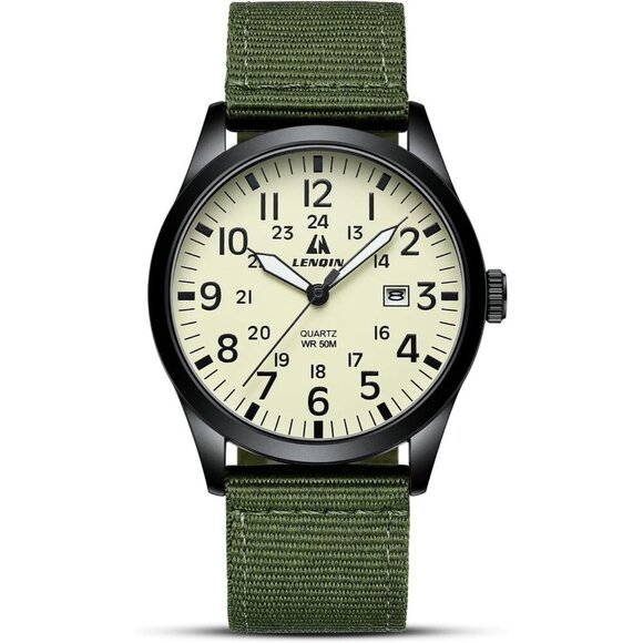 Men's Military Field Watch, Analog Quartz, Waterproof, Nylon Band, Sports Watch - Picture 1 of 9